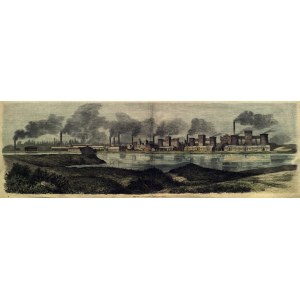 CHORZÓW. Panorama der Stadt, um 1880, Holz, Farbe..,