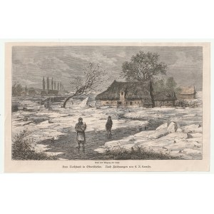 ODER, OBERE ŚLASK. Die zugefrorene Oder, Zeichnung von L. A. Lamche, um 1880; Holz, Farbe.