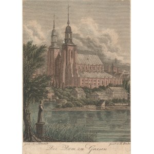 GNIEZNO. Gniezno Archcathedral, rit. Hans Finke, drawing by Julius Minutoli, ca. 1835; steel. color.