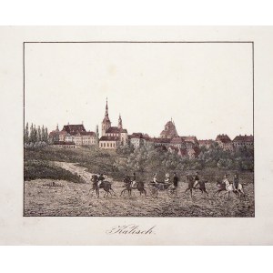 KALISZ. Panorama miasta; pochodzi z: Ch. F. Emanuel Fischer, K. F. Stuckart, Zeitgeschichte der Städte Schlesiens mit Abbildungen, Świdnica 1819; miedz. kolor.