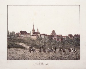 KALISZ. Panorama miasta; pochodzi z: Ch. F. Emanuel Fischer, K. F. Stuckart, Zeitgeschichte der Städte Schlesiens mit Abbildungen, Świdnica 1819; miedz. kolor.