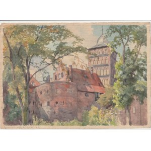 STARGARD. Blick auf die Bastion und die Marienkirche, Aquarell, Farbe