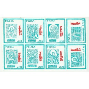 POLISH MADONNAS. 5 blocks of 8 stamps from the series: Polish Madonnas (1986-87), in different varieties of green, and black and red, separate, described: H. Mruk, M. Guć:..., pp. 157-175