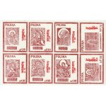 POLSKIE MADONNY. 5 bloków złożonych z 8 znaczków z serii: Polskie Madonny (1986-87), w różnych odmianach zieleni, oraz czarny i czerwony, oddzielne, opisane: H. Mruk, M. Guć:…, str. 157-175