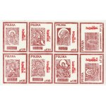 POLISH MADONNAS. 5 blocks of 8 stamps from the series: Polish Madonnas (1986-87), in different varieties of green, and black and red, separate, described: H. Mruk, M. Guć:..., pp. 157-175