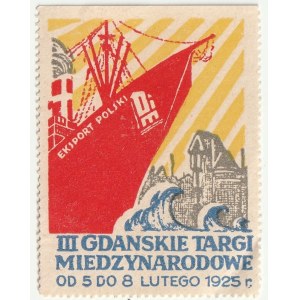 GDAŃSK. Dwa znaczki z okazji III Gdańskich Targów Międzynarodowych, od 5 do 8 lutego 1925 r., w jęz. pol. i niem. z wyobrażeniem statku z napisem EKSPORT POLSKI na burcie