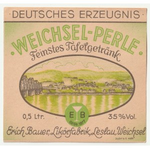 WŁOCŁAWEK. Etykieta z okresu II wojny światowej, z widokiem na Zawiśle z Fabryki Likierów Erik Bauer