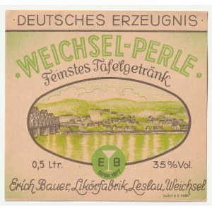 WŁOCŁAWEK. WWII-era label with a view of the Zawi¶le River from the Erik Bauer Liquor Factory