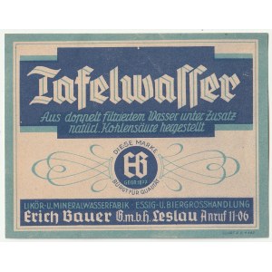 WŁOCŁAWEK. Etikett eines Mineralwassers aus dem Zweiten Weltkrieg von der Likör- und Mineralwasserfabrik Erik Bauer.