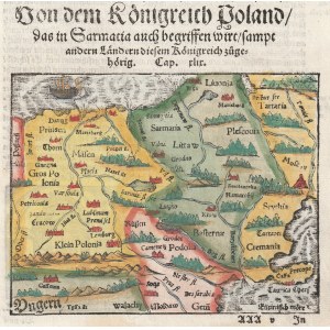 POLSKA (zwana w I RP KORONĄ). Jedna z pierwszych map Polski; pochodzi z: Münster