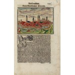 WROCŁAW. Panorama miasta, pochodzi z: Cosmographia S. Münstera, Bazylea 1628 r., tekst w jęz. niem.: Von Teutschlandt. Von der Stadtt Presslaw.; drzew. szt. kolor.