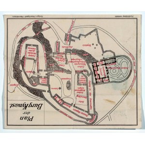 CHOJNIK. Ein in sich geschlossener Plan der Burg Chojnik mit einer Beschreibung der Zweckbestimmung ihrer Räume, z.B.: Wasserbehälter, Pulvermagazin, Stallungen, Wohnung des Festungskommandanten und Burggrafen, Burgküche usw. usw., zusammen mit Wällen, Fe