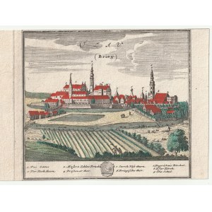OŁAWA. Panorama miasta; rys. F.B. Werner; pochodzi z I tablicy Scenographia Urbium Silesiae…, Spadkobiercy Homanna, 1737-1752; miedz. kolor.