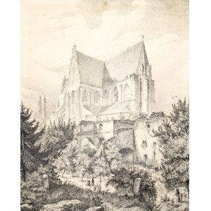 STRZEGOM. Kirche St. Peter und Paul, ehemals des Johanniterordens, Zeichnung von Bernhardt Mannfeld (signiert), um 1900; Feder.