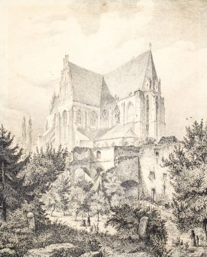 STRZEGOM. Kościół śś. Piotra i Pawła, dawny joannitów, rys. Bernhardt Mannfeld (sygn.), ok. 1900; piórko