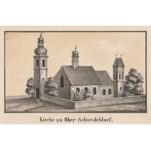SZALEJÓW GÓRNY (Kreis Kłodzko). Kirche St. Georg, von: F.A. Pompejus, Album der Grafschaft Glatz..., 1862; Brief auf Farbton.