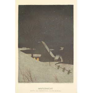 SZKLARSKA PORĘBA. Zimowa noc, lit. Ernst Müller-Bernburg (sygn. na płycie), pochodzi z teki: Das Riesengebirge. I. Vier Winterbilder,…; chromolit.