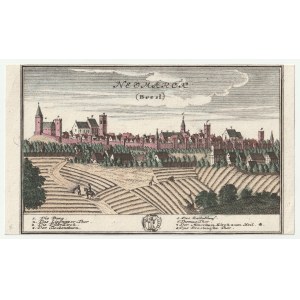 ŚRODA ŚLĄSKA. Panorama der Stadt; Zeichnung von F.B. Werner; entnommen aus Tafel II der Scenographia Urbium Silesiae..., Homanns Erben, 1737-1752; Kupferfarbe.