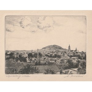 ZŁOTORYJA. Panorama of the city; M. Fröhlich (?), ca. 1920; signed in pencil at bottom; aquaf. cz.-b.