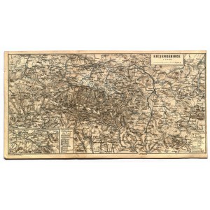 KARKONOSZE. Topograficzna mapa Karkonoszy - na północy Jelenia Góra, na południu Teplice nad Metují; E. Wagner