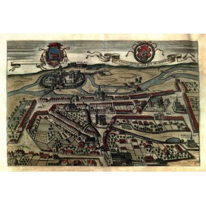 LOWICZ. Bird's eye view of the city, eng. F. Hogenberg, taken from: Civitates Orbis Terrarum..., vol. VI, ed. by G. Braun and F. Hogenberg, Cologne 1617; above, coats of arms of Ciołek and the city of Łowicz; on verso, text in Latin: LOVICIVM; copper colo