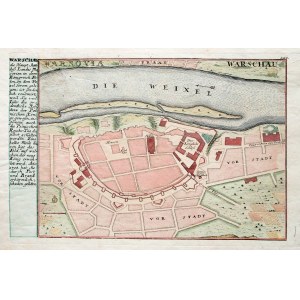 WARSCHAU. Stadtplan, dt. und hg. von Gabriel Bodenehr II, Augsburg, um 1740; Beschreibung im linken Rand; Kupferfarbe.