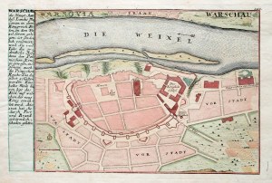 WARSZAWA. Plan miasta, ryt. i wyd. Gabriel Bodenehr II, Augsburg, ok. 1740; na lewym marginesie opis; miedz. kolor.