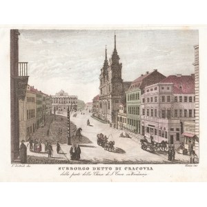 WARSAW. Krakowskie Przedmieście with the Church of the Holy Cross, ryt. Verico, drawing by F. Dietrich, taken from: Zaydler, Bernardo, Storia della Polonia, 1831; copper color.