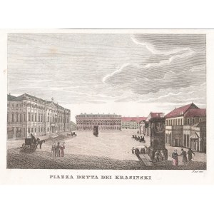 WARSZAWA. Plac Krasińskich, ryt. Nasi, pochodzi z: B. Zaydler, Storia della Polonia…; miedz. kolor.