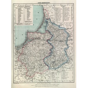 PRUSY WSCHODNIE, KŁAJPEDA. Mapa Prus Wschodnich; zaznaczony podział na rejencje królewiecką z Kłajpedą i gąbińską; F. Handtke, C. Flemming