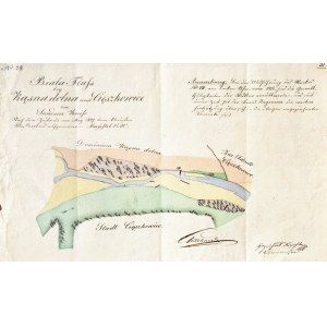 CIĘŻKOWICE, KĄŚNA DOLNA, pow. tarnowski (wówczas sądecki). Plan biegu rzeki Białej koło Kąśny Dolnej i Ciężkowic, 1827