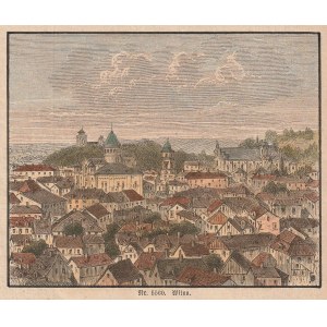 VILNA (lit. Vilnius). Panorama der Stadt, um 1870; Holzschnitt, Farbe, auf steifes Papier geklebt