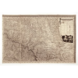 GALICIA. Map of the southern part of Galicia, border with Russia to the east, Sambor and Ternopil to the north, border river Zbrucz to the east. Decorative cartouche with legend, map divided into 8 sections lined with linen