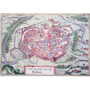 COLMAR (Frankreich). Panorama der Stadt; entnommen aus Civitates Orbis Terrarum, G. Braun und F. Hogenberg