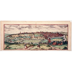 POITIERS. Panorama of the city, taken from Civitates Orbis Terrarum, G. Braun and F. Hogenberg; color copperplate.