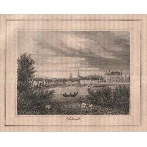 SCHWEDT. Panorama der Stadt, 19. Jahrhundert, lith. ff.