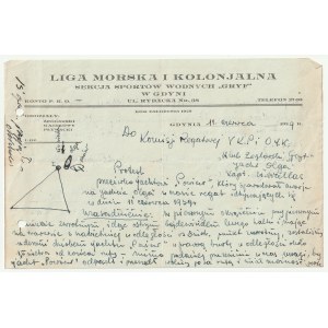 GDYNIA, GDAŃSK - Yacht Klub Polski. Zestaw dokumentów z przedostatnich regat II Rzeczypospolitej z 11 czerwca 1939 r.: 1) Zgłoszenie udziału w regatach należącego do Akademickiego Związku Morskiego w Gdańsku jachtu Panna Wodna (pismo odręczne); 2) Zgłosze