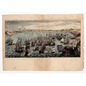 GIBRALTAR. Naval battle in the Bay of Gibraltar of 25.IV.1607. (80-year war) ending with the victory of the Dutch fleet over the Spanish fleet; by Merian, Matthäus (the Elder) 1634; copperplate.