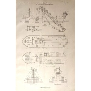 KOŁOBRZEG. Pläne des Baggerschiffs Persante; Lit. von B. Gisevius, 1900; lit. cz.-b.