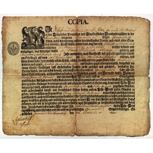 CZAPLINEK, WIERZCHOWO. Apprentice certificate for miller Franz Friedrich Isberner from Wierzchowo, issued in the presence of the guild master of millers on 30.VI.1800.