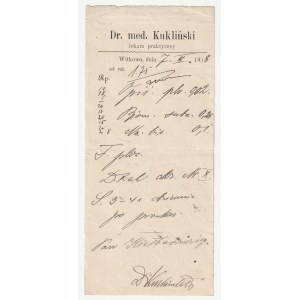 WITKOWO (Gniezno district). Collection of 8 documents: prescriptions and recommendations for patients of Dr. med. Kuklinski from the early 20th century, on letterhead: Dr. Med. Kuklinski practical physician / Witkowo, on