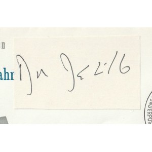 DON DEL LILLO. Autogramm des amerikanischen Schriftstellers Don Del Lillo (geb. 1936, Autor u. a. von Americana und Match for Everything); auf einem Umschlag, der anlässlich des Internationalen Tages des Buches 1972 ausgestellt wurde
