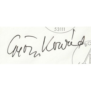 GYÖRGY KONRÁD. Autograf węgierskiego pisarza György Konráda (1933-2019, autor. m.in. The Case Worker); na kopercie wydanej z okazji 300-lecia Akademii Sztuk w Berlinie 1996