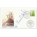 UMBERTO ECO. Autograph of Italian writer Umberto Eco (1932-2016, author. including The Name of the Rose and Foucault's Pendulum); on an envelope issued on the occasion of the 175th anniversary of the birth of German writer and pharmacist H. T. Fontane, 19