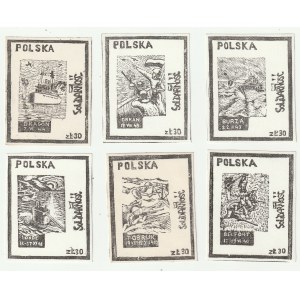 Sammlung von 8 Briefmarken. Wolf, Blitz, Drache, Orkan, Sturm, Falke, Tobruk, Belfort.
