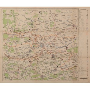 KRAKÓW. Mapa turystyczna okolic Krakowa z okresu niemieckiej okupacji (legenda w jęz. niem., nazewnictwo w jęz. pol. i niem.), na północy Nasiechowice, na południu Harbutowice, wyd. Atlas Verlags- und Vertriebsgesellschaft, Warszawa 1943