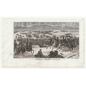 POWSTANIE listopadowe. Bitwa pod Stoczkiem, ryt. F. Sautter; miniaturowa wersja sceny batalistycznej, 1834; stal. kolor.