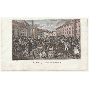 November Uprising. The abduction of the children from Warsaw, ryt. F. Sautter; steel. color; st. bdb.; dimensions ca. 190x115 mm; Die Abführung der Kinder aus Warschau 1831.