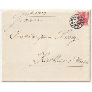 GDAŃSK. envelope and letter on Gustav Adolf Neumann's own stationery from Danzig zam. Kassub Markt 1 d, to Kartuz, 23.4.14, postmark of Danzig post office