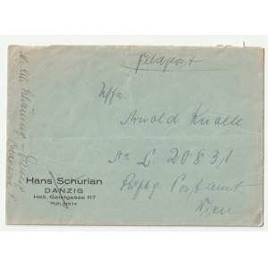 GDAŃSK. Koperta: Hans Schurian DANZIG HEIL. Geistgasse 117 oraz napisany odręczny list; st bdb.; wym ok. 160x113 mm.